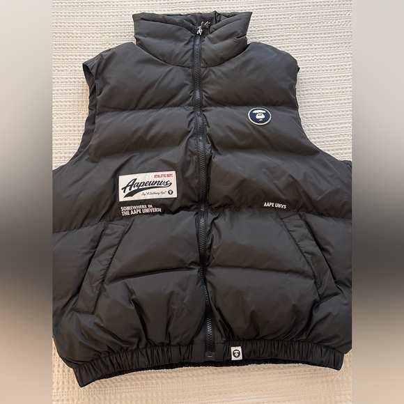 Men’s Aape By A Bathing Ape College Puffer Vest in Black - Picture 6 of 7